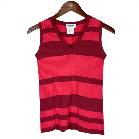 Louis Feraud Tank Top Pink Stripe Ribbed Knit Italy Women's US 6 - Picture 1 of 6